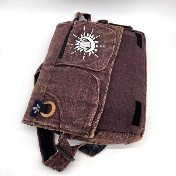Koshi Brown Laptop Messenger Bag with Celestial Embroidery - Picture 7 of 10